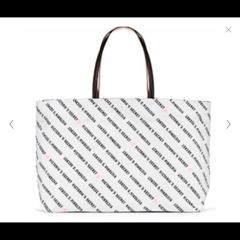 Victoria's Secret Tote White Black 💗 Logo Zip Top